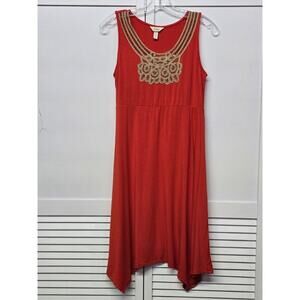 Soma Small Lounge Women Pullover Sleeveless Stretch Mini Dress Comfy  Red/ Gold